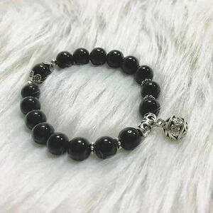 Onyx Natural Gemstone Bracelets with Flower Charm